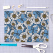 Dagen, witte wilde bloemen en blauwe vlinders tissuepapier (Craft)