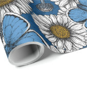 Dagen, witte wilde bloemen en blauwe vlinders w cadeaupapier (Rol Hoek)