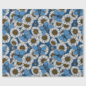 Dagen, witte wilde bloemen en blauwe vlinders w cadeaupapier (Vlak)