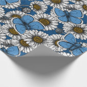 Dagen, witte wilde bloemen en blauwe vlinders w cadeaupapier (Hoek)