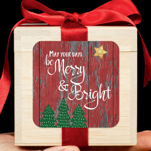 Dagen Zijn Merry Bright Bomen Ster Script Rustiek Vierkante Sticker