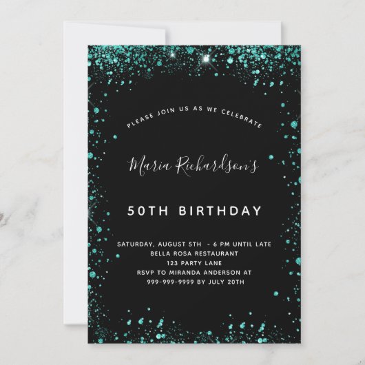 Dagen zwart blauwgroen groen glitsstof kaart (Voorkant)