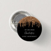 Dagen zwart goud glitter druist aangepast monogram ronde button 3,2 cm (Voorkant /achterkant)