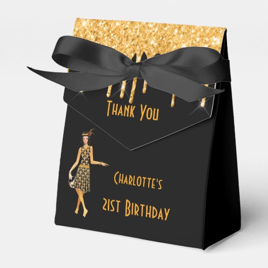 Dagen zwart goud van 1920-kunst deco glitter bedankdoosjes (Voorkant Zijde)