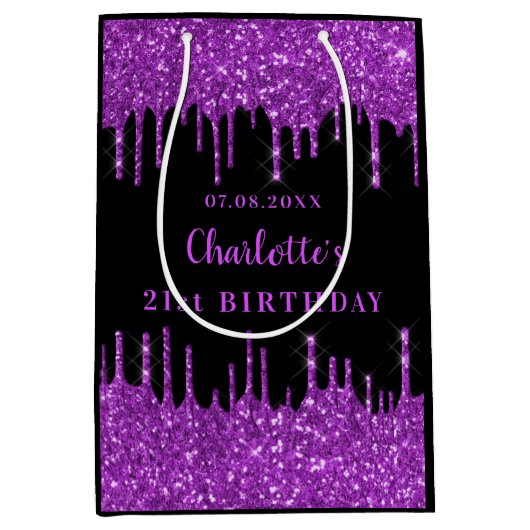 Dagen zwart paarse glitter druppelt monogram medium cadeauzakje (Voorkant)