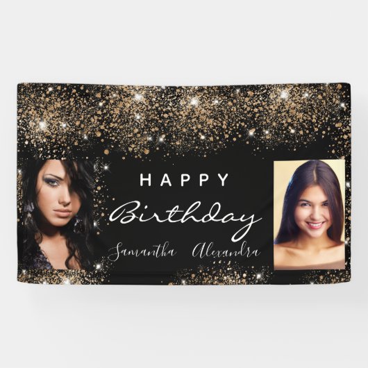 Dagen zwarte foto goud glitter vrienden tweeling spandoek (Horizontaal)