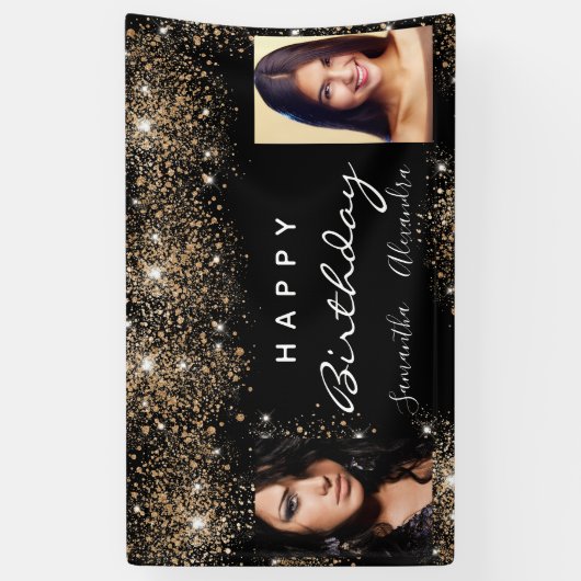 Dagen zwarte foto goud glitter vrienden tweeling spandoek (Verticaal)