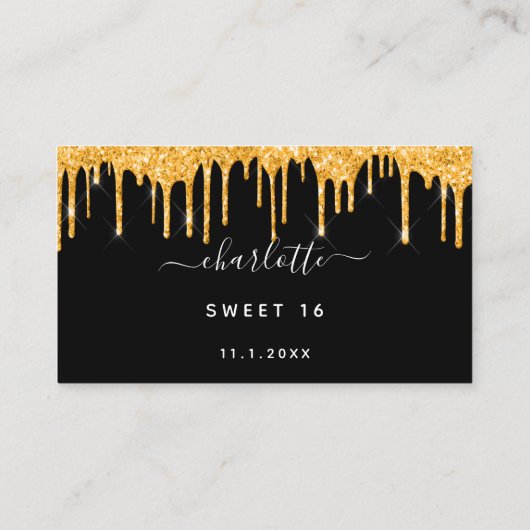 Dagen zwarte goudglitter-drift RSVP Informatiekaartje (Achterkant)