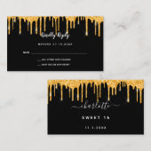 Dagen zwarte goudglitter-drift RSVP Informatiekaartje (Voorkant / Achterkant)