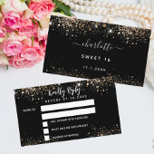 Dagen zwarte goudglitter sparkles RSVP Informatiekaartje