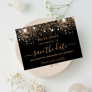 Dagen zwarte goudglitter sparkles save the date aankondigingskaart