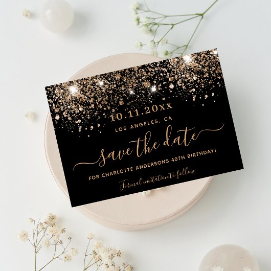 Dagen zwarte goudglitter sparkles save the date aankondigingskaart