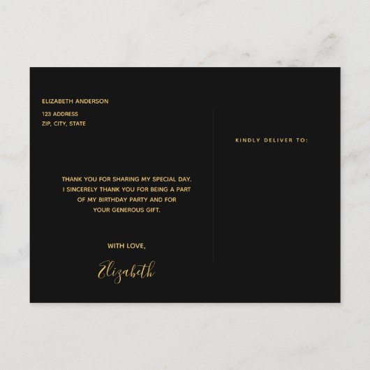 Dagen zwarte goudkunst deco Dank je wel Briefkaart (Achterkant)