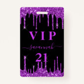 Dagen zwarte paarse glitter druppelt vip uitnodigi badge (Voorkant)