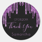 Dagen zwarte paarse glitter spark bedankt ronde sticker (Voorkant)