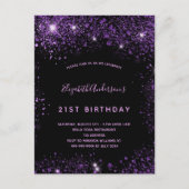 Dagen zwarte paarse glitterstof glamoureus uitnodiging briefkaart (Voorkant)