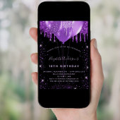 Dagen zwarte paarse glitterstofballonnen kaart