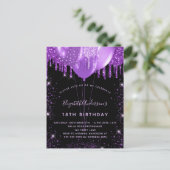 Dagen zwarte paarse glitterstofballonnen uitnodiging briefkaart (Staand voorkant)