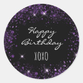 Dagen zwarte paarse glitterstofkusjes ronde sticker (Voorkant)