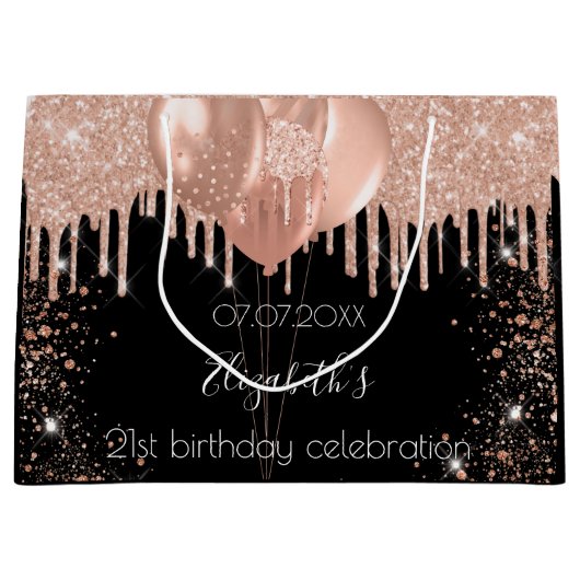 Dagen zwarte roos gouden zwarte ballonnen groot cadeauzakje (Voorkant)