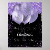 Dagen zwarte violet glitter welkomstballonnen poster (Voorkant)