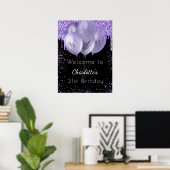 Dagen zwarte violet glitter welkomstballonnen poster (Thuiskantoor)