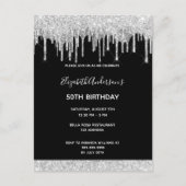 Dagen zwarte zilverglitter drift uitnodiging (Voorkant)