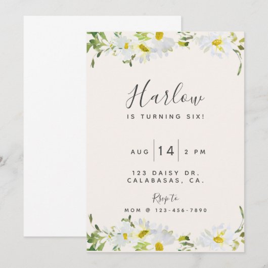 dagenuitnodiging , bloemenverjaardag , florale uit (Voorkant / Achterkant)