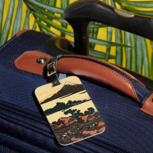 Dageraad op Isawa:  Japans houtblok print Bagagelabel