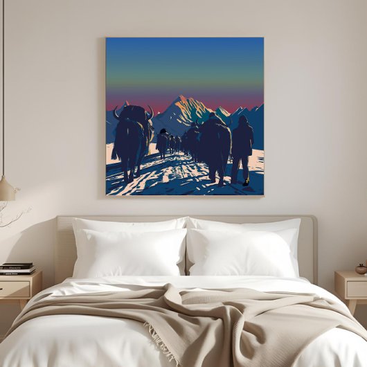 Dageraad Yak Karavaan Everest Verzamelbare Kunst Canvas Afdruk