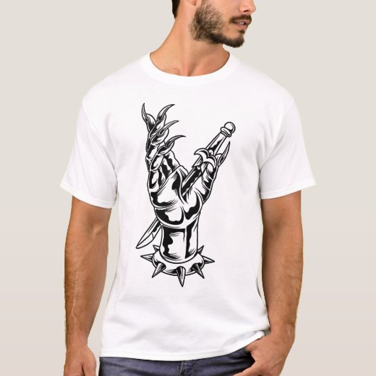 Dagger door demon hand-tattoo ontwerp T-Shirt (Voorkant)