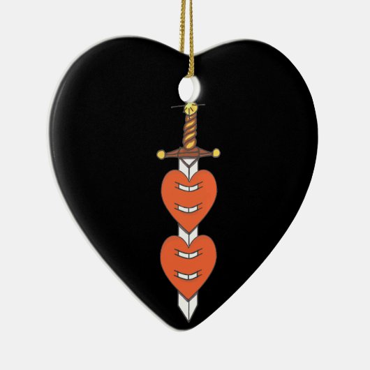 Dagger en hart Klassiek Knife Tattoo Design Keramisch Ornament (Rechts)