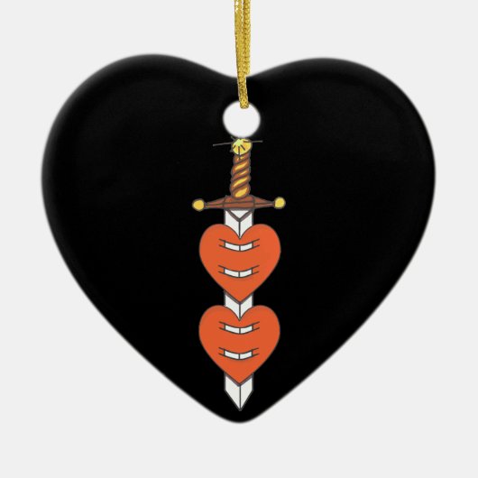 Dagger en hart Klassiek Knife Tattoo Design Keramisch Ornament (Voorkant)