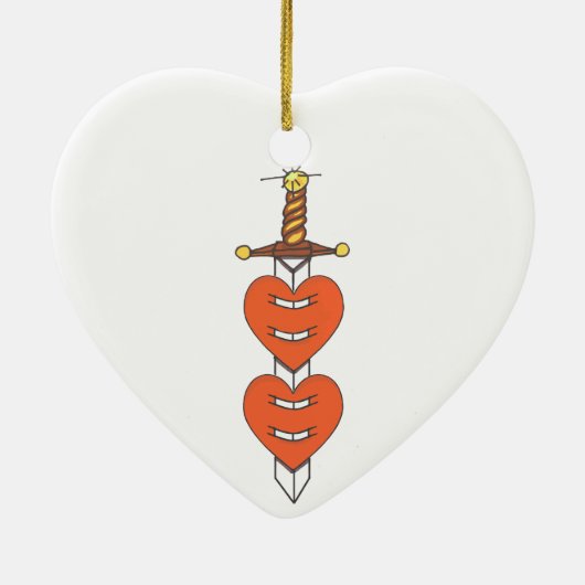 Dagger en hart Klassiek Knife Tattoo Design Keramisch Ornament (Achterkant)