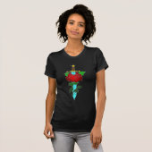 Dagger in Red Rose Classic Flower Tattoo T-shirt (Voorkant volledig)