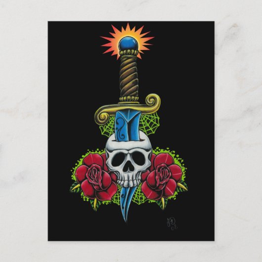 Dagger, schedel en Rozen Briefkaart (Voorkant)