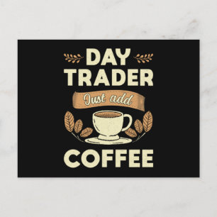 Daghandelaar op de aandelenmarkt gewoon koffie toe briefkaart