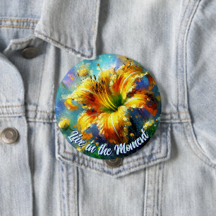 Daglelie Daglelies Bloem Geel Teal Persoonlijk Ronde Button 4,0 Cm