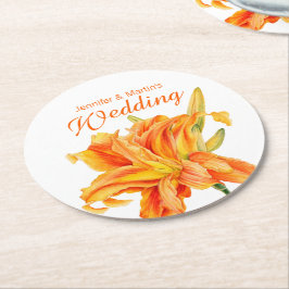 Daglelie Hemerocallis bloem oranje trouw coasters Ronde Kartonnen Onderzetter