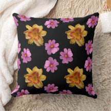 Daglelies en kosmos bloemen op zwarte achtergrond