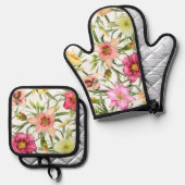 Daglelies Floral Botanical Art Design Ovenwant & Pannenlap Set (Voorkant / Achterkant)