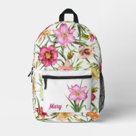 Daglelies Floral Botanische Kunst Gepersonaliseerd Bedrukte Rugzak