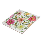 Daglelies over Bloemen Botanische Kunst Ontwerp Tegeltje (Zijkant)