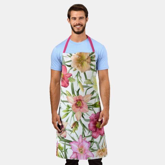 Daglelies overal bloemige botanische print schort (Gedragen)