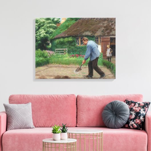 Dagmiddag in de tuin (door H.A. Brendekilde) Canvas Afdruk (Insitu (Woonkamer))