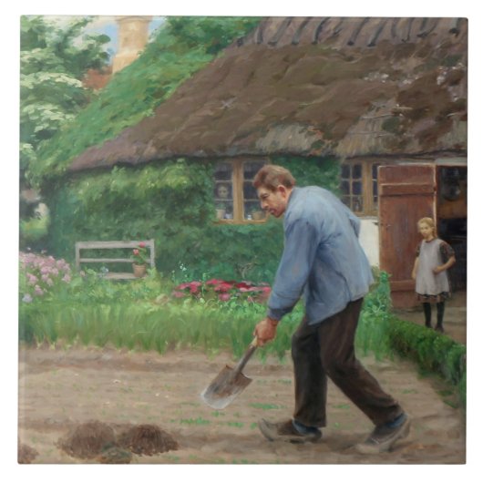 Dagmiddag in de tuin (door H.A. Brendekilde) Tegeltje (Voorkant)