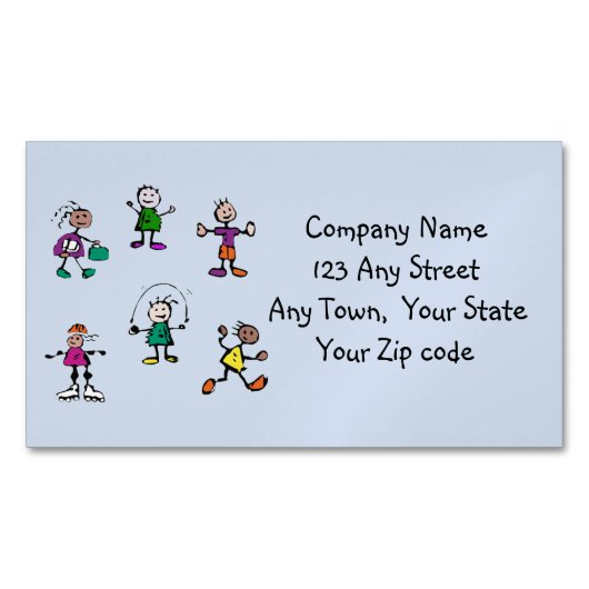 Dagopvang, kinderopvang, leraar of babysitten blau magnetisch visitekaartje (Voorkant)