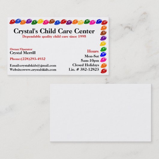 Dagopvang Kinderverzorging Babyzittend Visitekaart Visitekaartje (Voorkant / Achterkant)