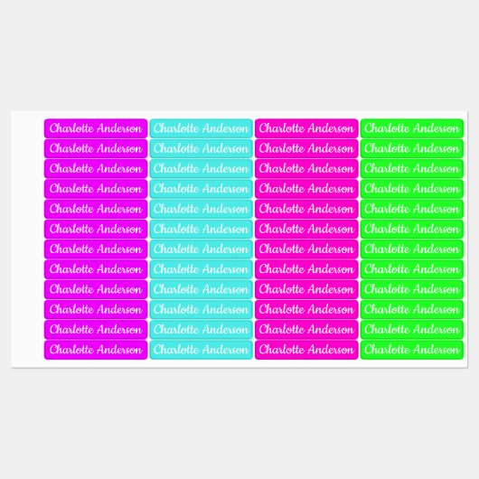 Dagopvang / School aangepaste naam Neon kleuren Labels (Vel)