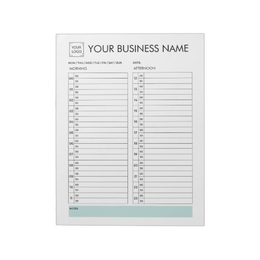 DAGPLANNER 30 MINUTEN INTERVAL VOEG UW LOGO TOE NOTITIEBLOK (Linkerzijde)